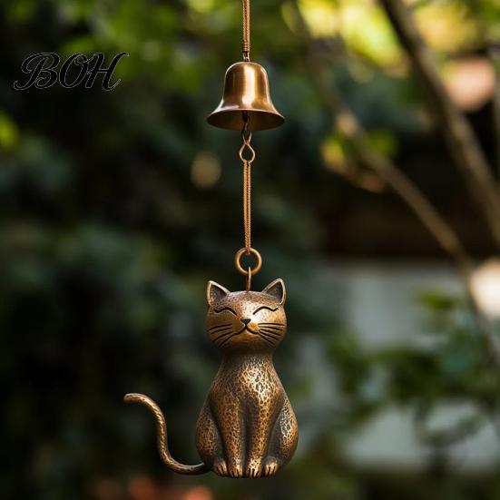 Vintage Copper Cat Decorations Metal Wind Chime, Unique Garden Decor, Outdoor Statue Chimes Cute Kitten Patio Decor for Lovers, Windchimes Bell