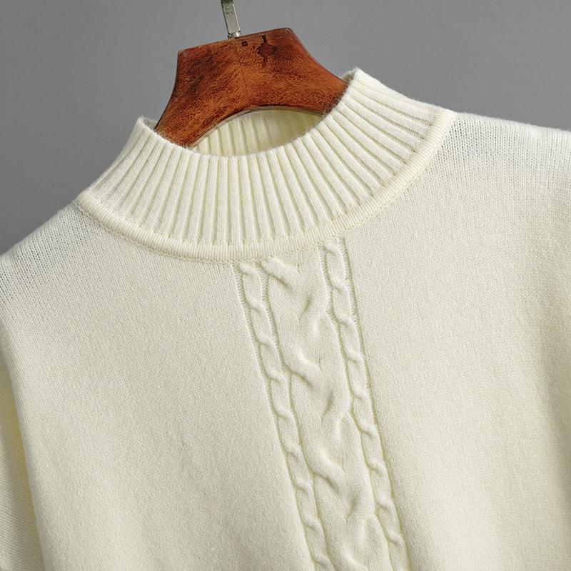 GMXIA Women's Autumn and Winter Semi-high Neck Twisted Knit Set, Casual Sweater, Pullover, Two-piece Set