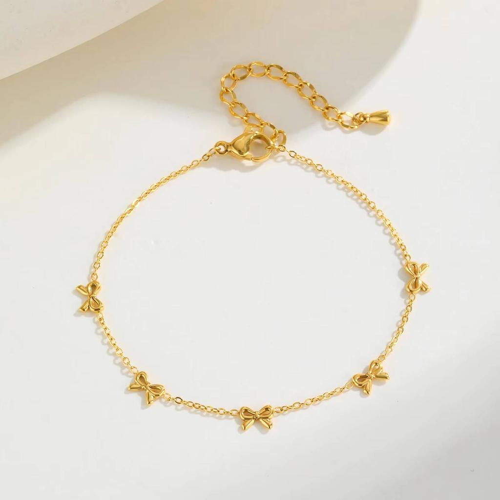 Vnox Bowknot Chain Bracelet Stainless Steel Minimalist Dainty Jewelry for Women Fashion Delicate Butterfly Knot Charm Necklaces