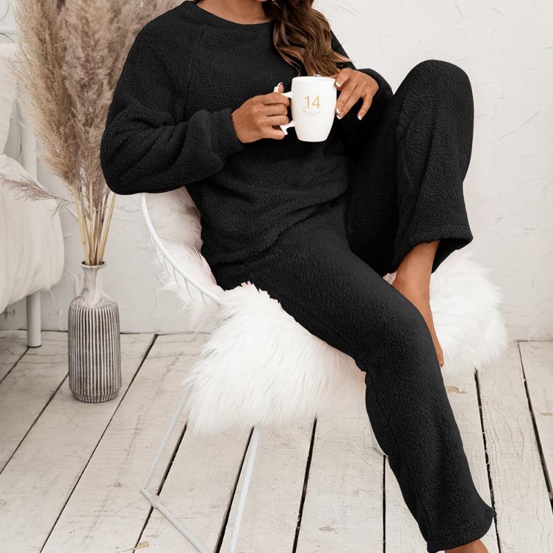 Plus Size Sweatshirt Pant Suit Loose Casual Homewear Double-sided Plush Two-piece Set