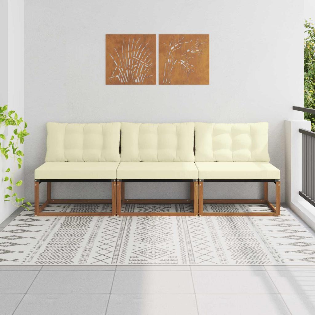 3 Piece Outdoor Center Sofa Set Solid Acacia Wood Frame & Textilene