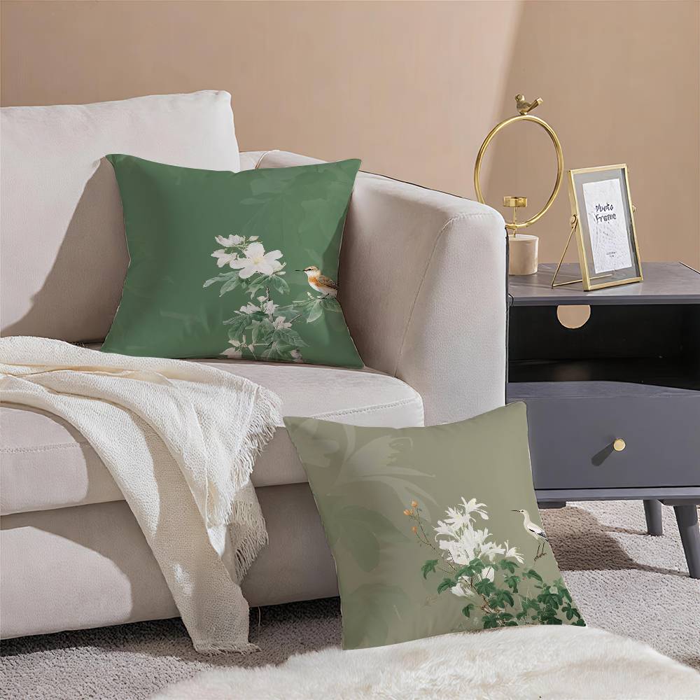 Простой наволочка в китайском стиле с птицами и цветами, удобная для дивана-кровати, шелковистая и элегантная, с потайной молнией, декоративная наволочка