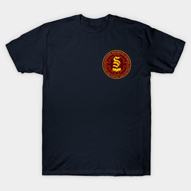 Men Black Print T-shirt Salvatore Boarding School Crest No-Cut Heat Transfer Print Cotton Tshirt
