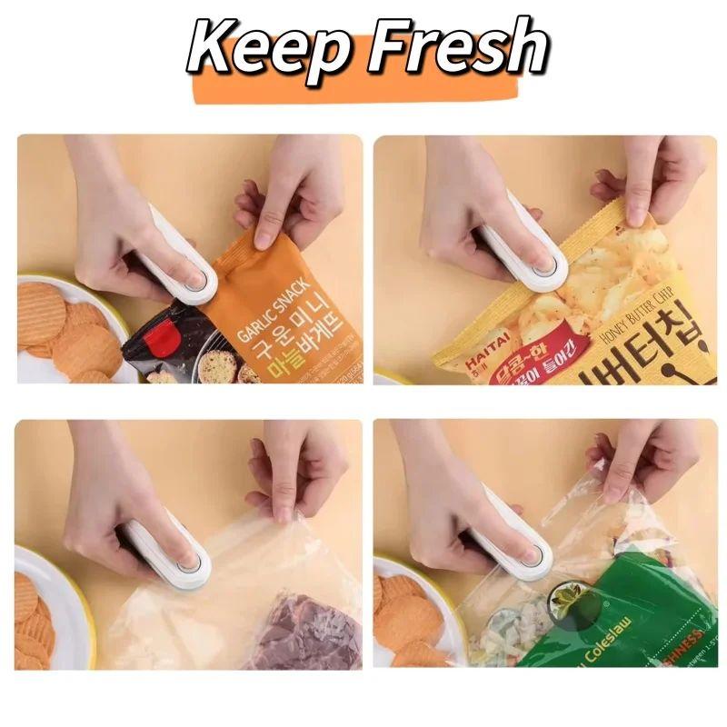 2IN1 Mini Sealing Machine USB Rechargable Heat Sealer Storage Bag Plastic Package Food Sealer Clip Bag Handheld Food Heat Sealer