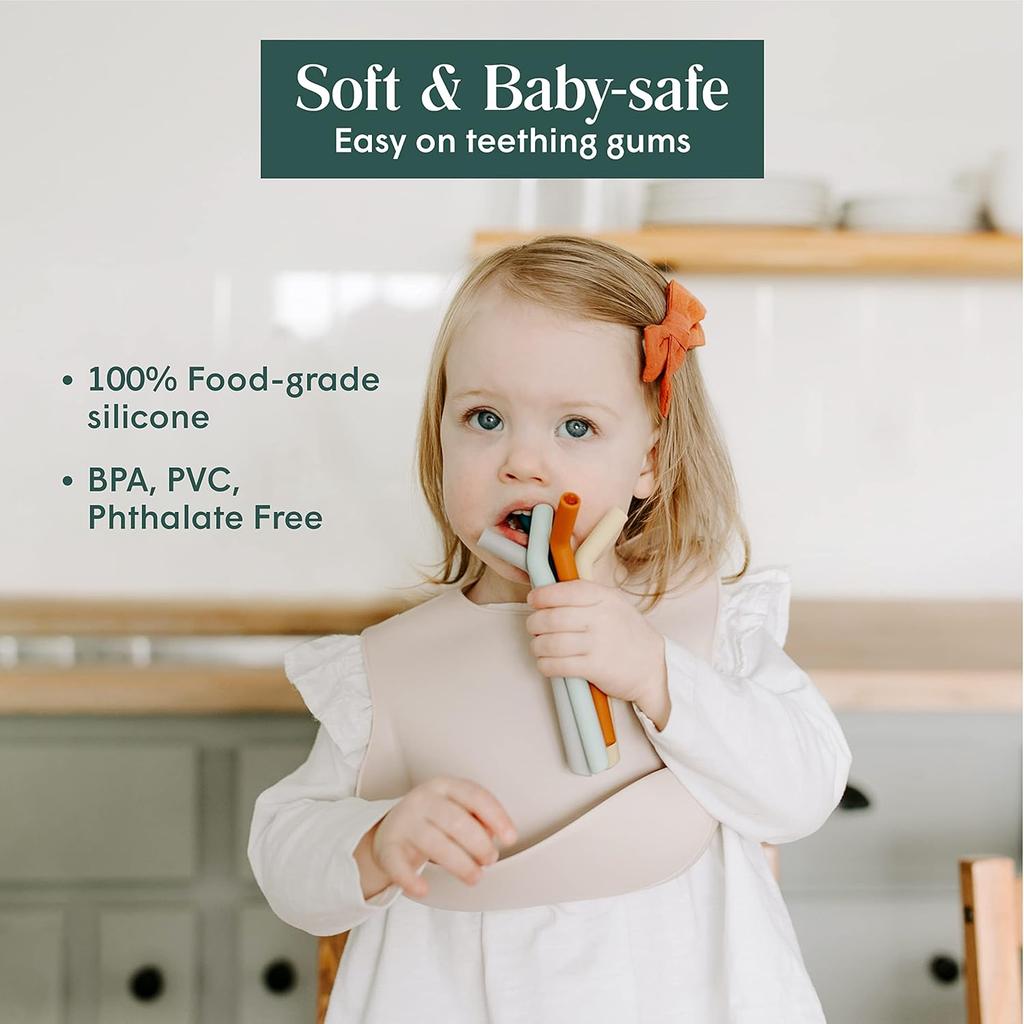 Simka Rose Premium Silicone Straws - Reble Bendy Straws for Adults & Kids - BPA Free, Baby and Toddler Straw Set with Cleaning Brush - Wide Drinking
