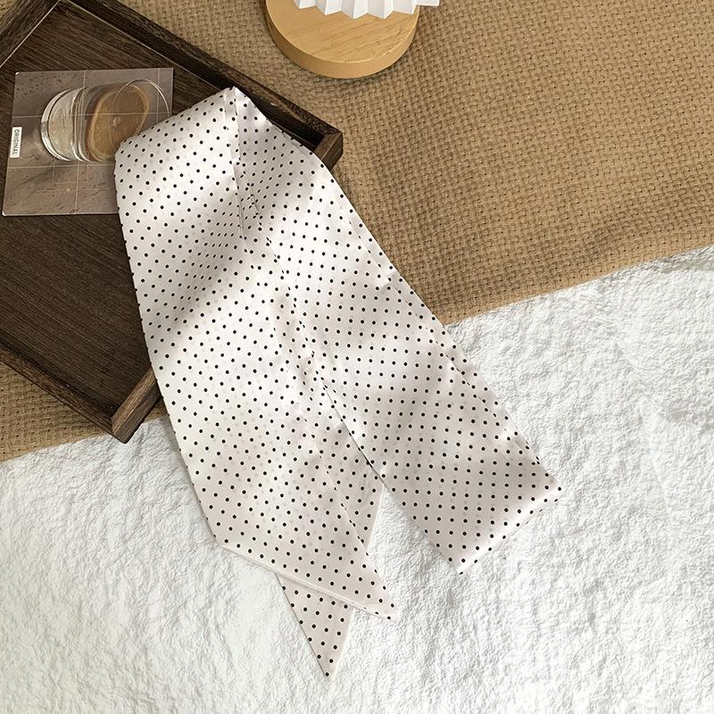 Шелковый шарф в горошек, длинная полоса, ощущение высокого класса, летняя ретро-повязка, лента, стример, многоцелевой, маленький шарф, косынка, повязка на голову, пояс.