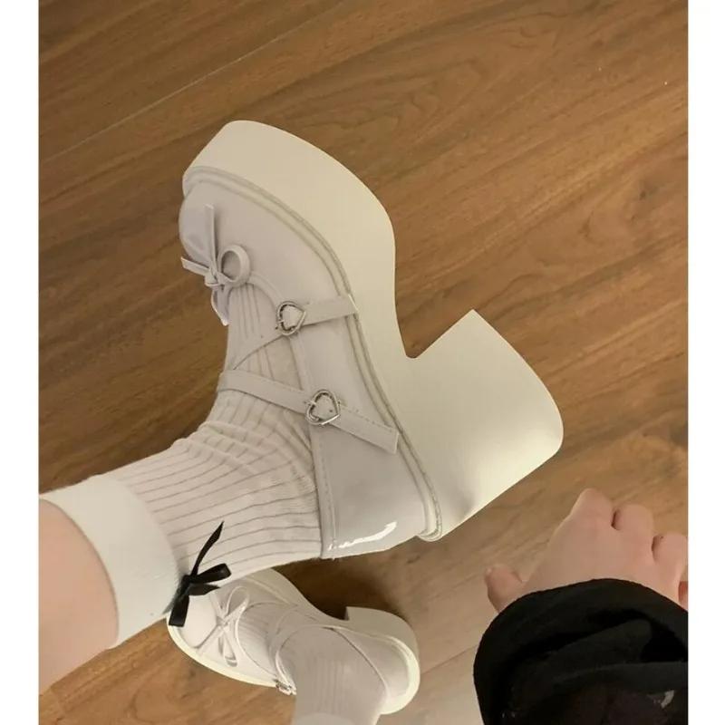 Туфли в стиле Лолиты, женские туфли Мэри Джейн в японском стиле, женские винтажные туфли на неглубоком высоком каблуке, туфли на массивной платформе, женские сандалии для косплея