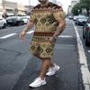 Trendy Men's Summer Suit Casual Ethnic Style 3D Printed Sportswear Short-sleeved Suit Oversized Round Neck T-shirt 2-piece