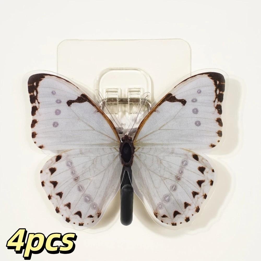 4pcs Waterproof Wall Hooks Butterfly Shape No Drill Hooks Eye-Catching Hanging Hooks  Entryway