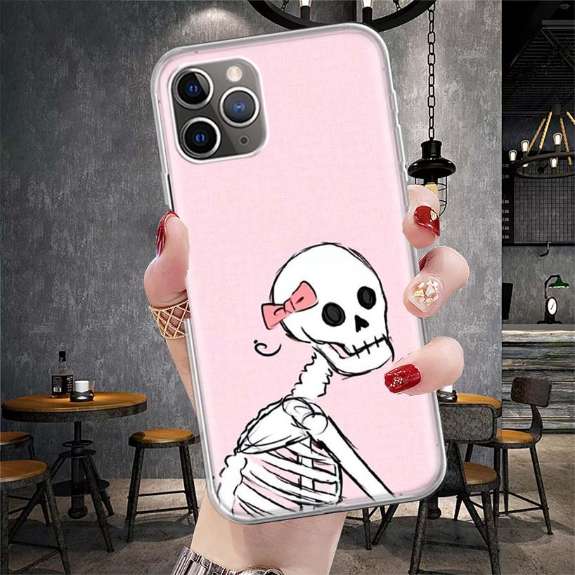 Розовый Череп Кошки Колдунья Ведьма Мягкий Чехол Для Телефона Для IPhone 11 17 Air 16E 16 Pro Max 15 + 14 Plus 13 Mini 12 Apple 7 SE 8 Fundas C