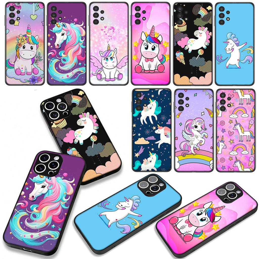 Cute Pink Unicorns Rainbow Cover Phone Case for Apple iPhone 17 16 15 11 Pro XS Max XR 6 7 8 Plus + SE 2020 5 16E