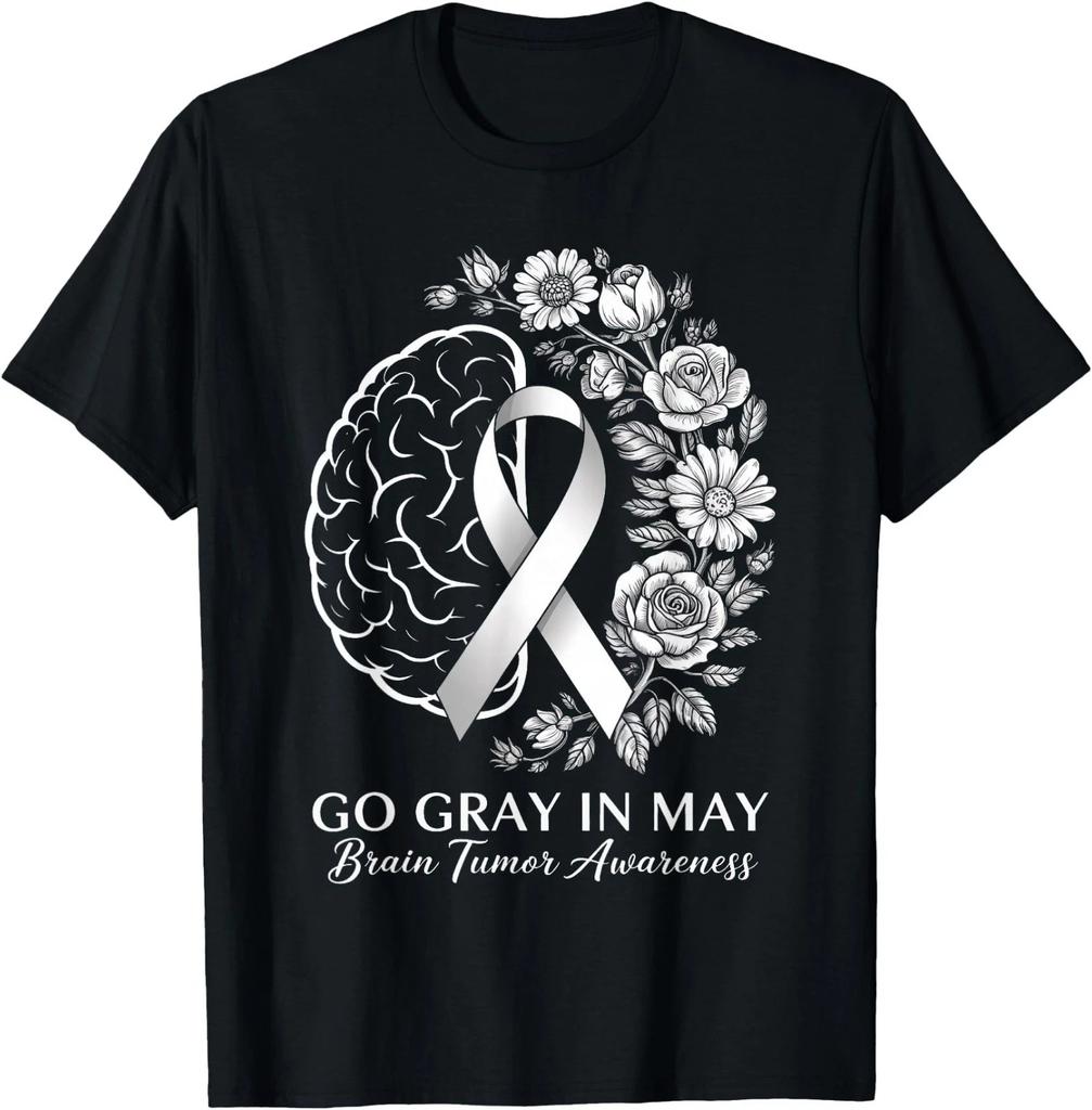Floral Go Gray In May Brain Tumor Awareness Gray Ribbon T-Shirt