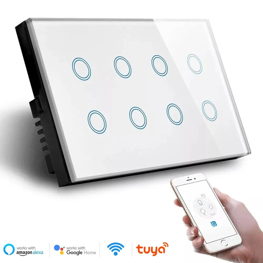 Wifi Smart Touch Light Wall Switch Interruptor Glass Panel 8 Gang 147*86mm Tuya App SmartLife Compatible with Alexa Google Home