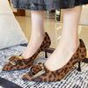 Retro Niche Pointed Leopard Print High Heels, 2025 New Square Buckle Thin Heels, Versatile Office Women's Shoes Chaussure Femme