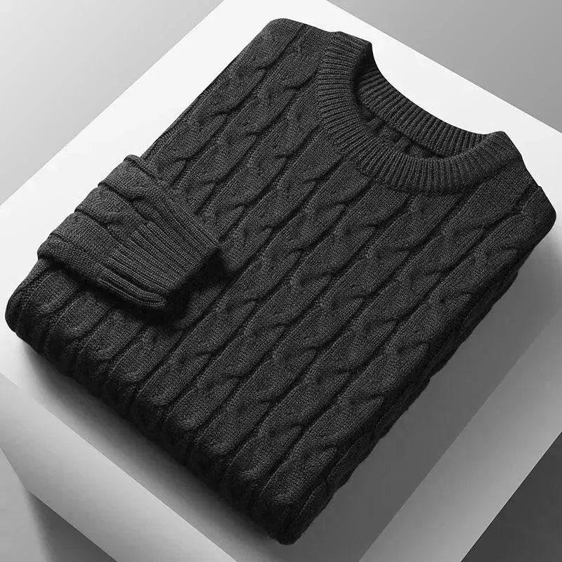 Очень толстый зимний шерстяной мужской свитер - Толстая вязка, круглый вырез