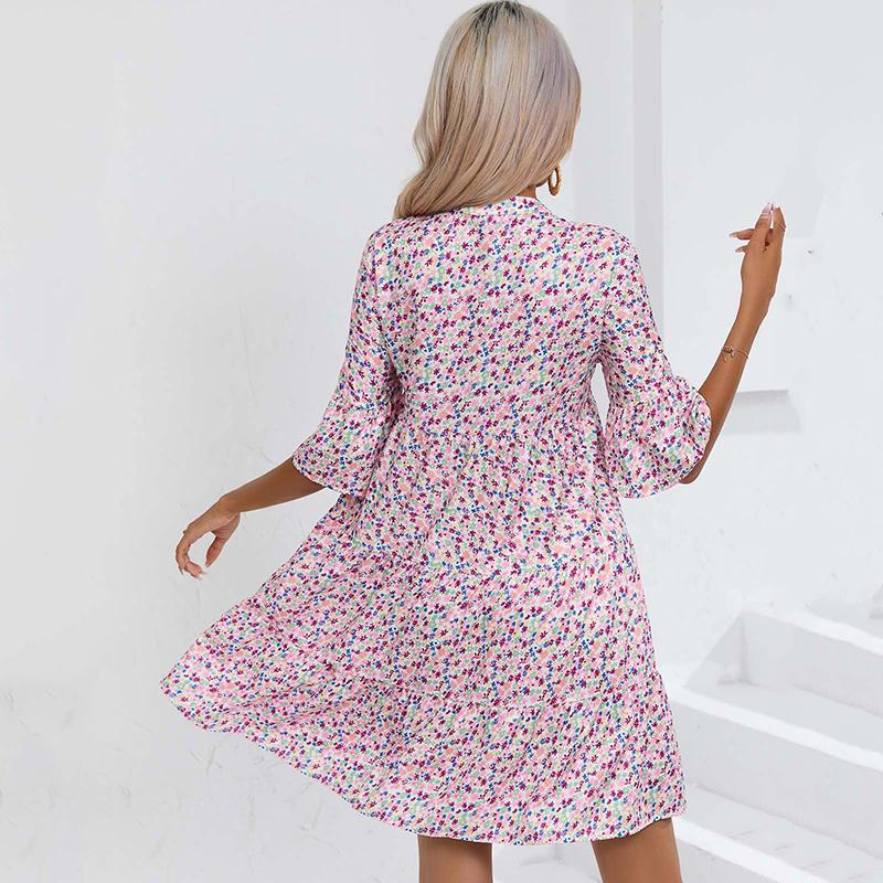 Женское вечернее платье в стиле бохо с цветочным принтом, летние платья с оборками и рукавами, v-образным вырезом и высокой талией, женское элегантное пляжное вечернее платье, Vestidos