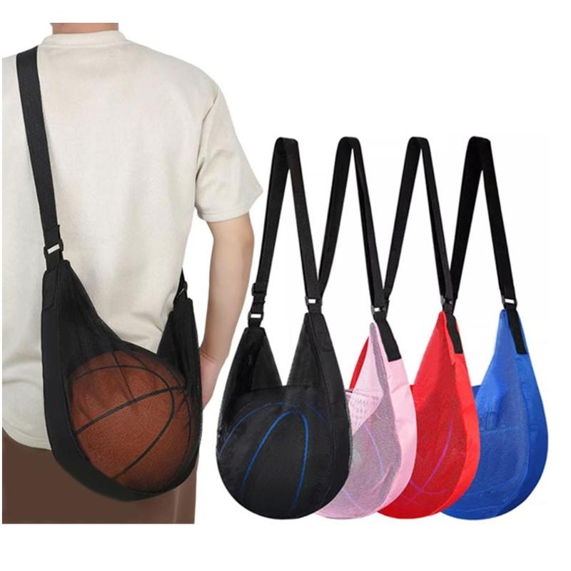 Sport Equipment Storage Net Bag for Carring Basketball Soccer Single Football Bag with Zippers Pocket Mesh Shoulder Bag