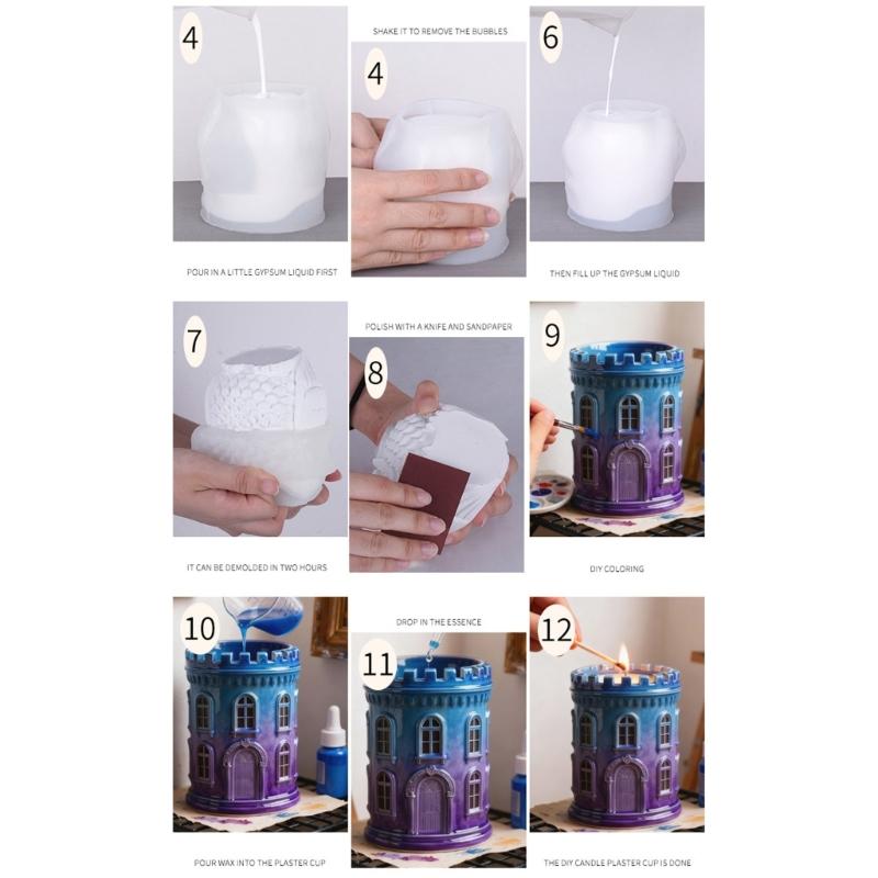 Силиконовые формы для горшков Форма Замок Форма для рукоделия для изготовления декоративных контейнеров для растений Детали из смолы и маленькие держатели