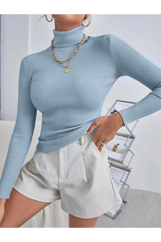 Женская хлопковая водолазка на бретельках, облегающий свитер с высоким воротником