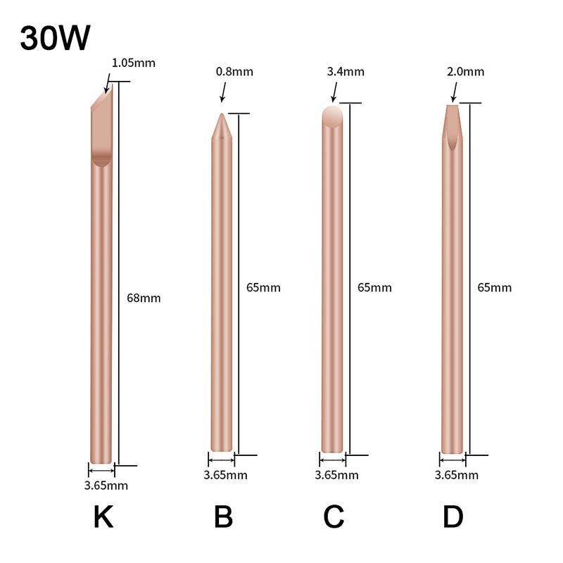 4 шт. Наружный нагрев Паяльник Наконечник B C D K Чистая медь Паяльная головка 30 Вт 40 Вт 60 Вт Запасной наконечник Сварочные инструменты для ремонта