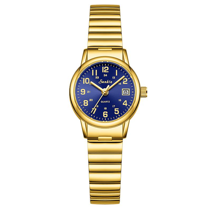 SUNKTA Watch Women New Fashion Luxury Stainless Steel Wristwatch Bracelet Simple Golden Waterproof Luminous Ladies Watches