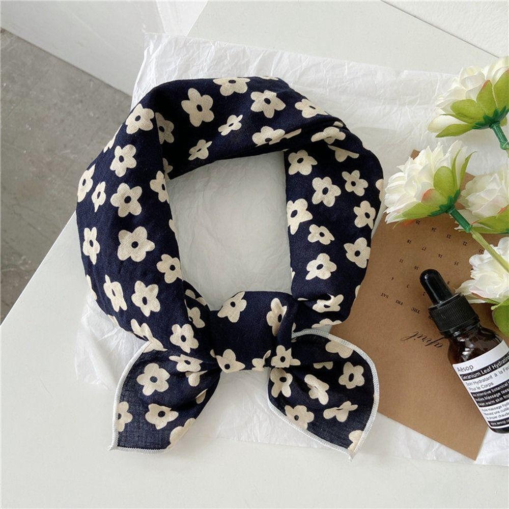 Cotton Linen Flower Tie Printing Printed Scarf Korean Style Scarves Silk Scarf Small Square Scarf
