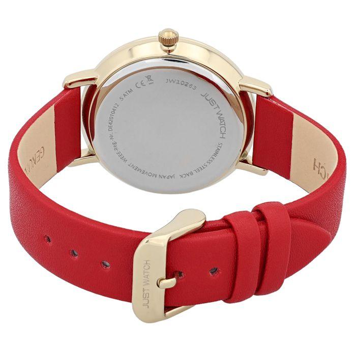 Montre - Haike - Femme - Cadran rouge &amp; bracelet cuir - Boîtier métal doré 41 mm