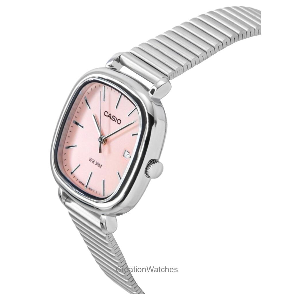 Casio Стандартные аналоговые часы из нержавеющей стали с лососевым циферблатом, кварцевые, LTP-B166D-4AV, женские
