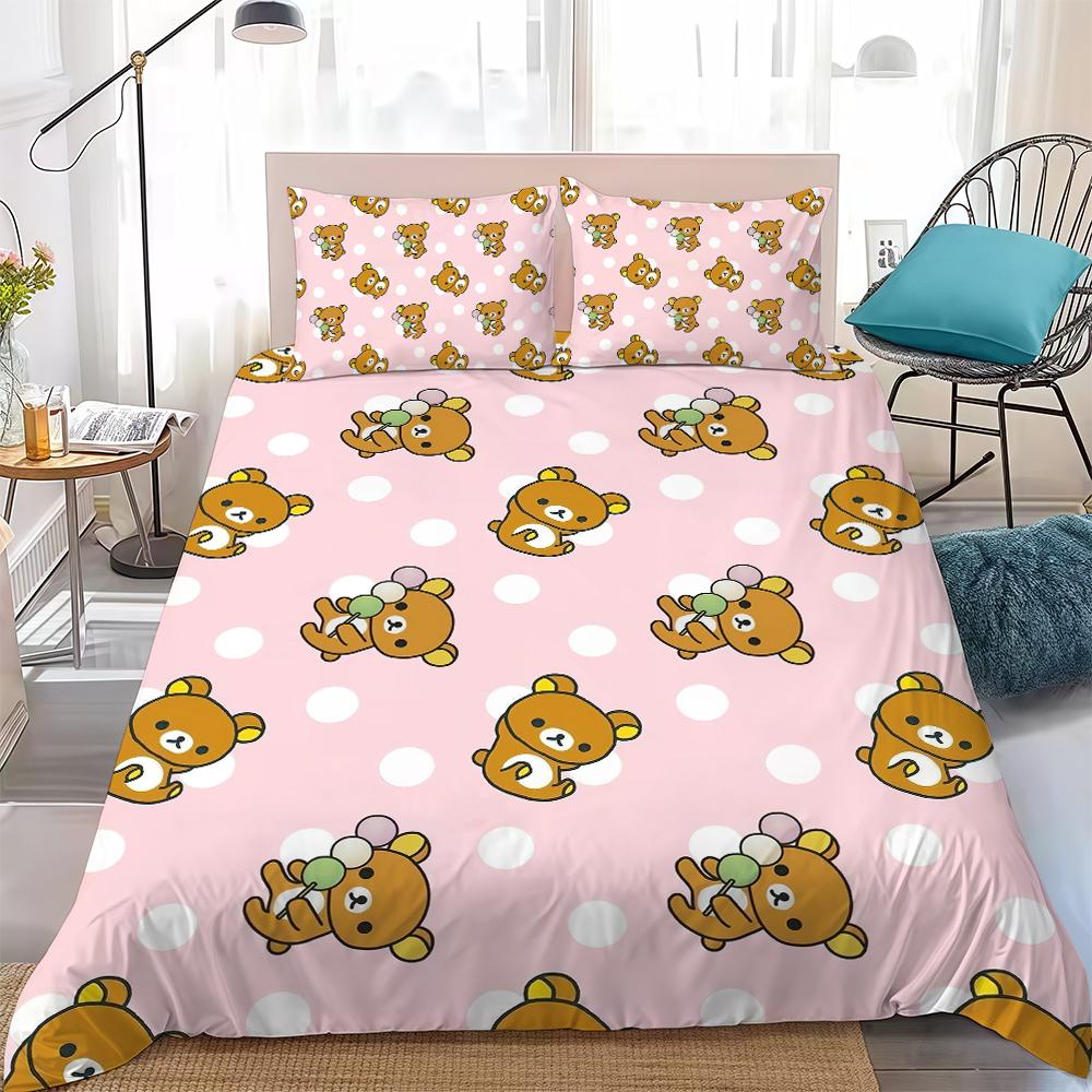 Мультяшная R-Rilakkuma Милый Комплект Пододеяльника Домашний Стиль Постельное Белье Мягкий Стираемый Хлопок Кровать 3-х Предметный Комплект Подарок для Студенческого Общежития