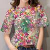 Женская футболка с 3D-рисунком цветка, женская повседневная футболка с круглым вырезом, базовая одежда, лето, женская повседневная жизнь