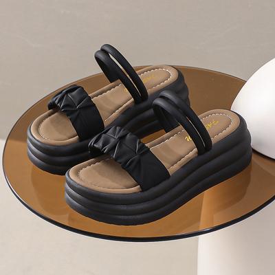 Летние шлепанцы на толстой подошве 2025 года для женщин в национальном стиле, высококлассные шлепанцы на платформе, тренд