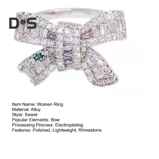 Женское кольцо-бантик со стразами, полированное сплавом, кольцо для предложения, много размеров, обручальное кольцо, женское украшение на палец для выпускного вечера