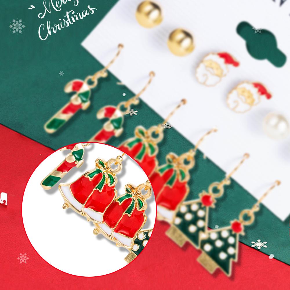 6 Pairs Ladies Christmas Series Earrings With Santa Claus Zircon Pattern Fashionable And Cute Cartoon Alloy Earrings Accessories