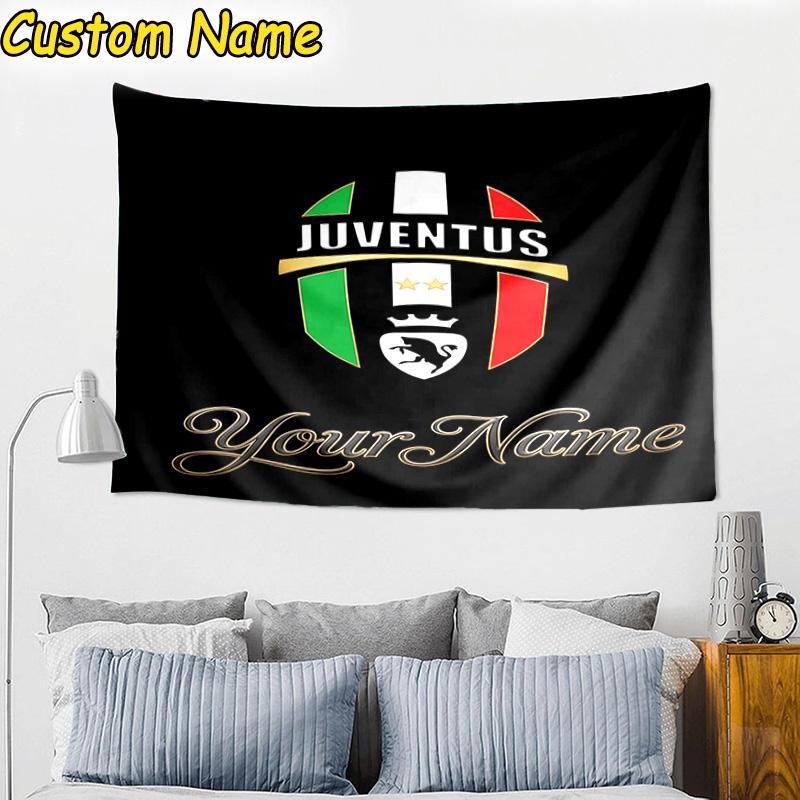 Custom Name Juventus Football Crest Tapestry Room Decoration Wall Hanging for Living Room Bedroom, dormitory, Birthday and Christmas gifts