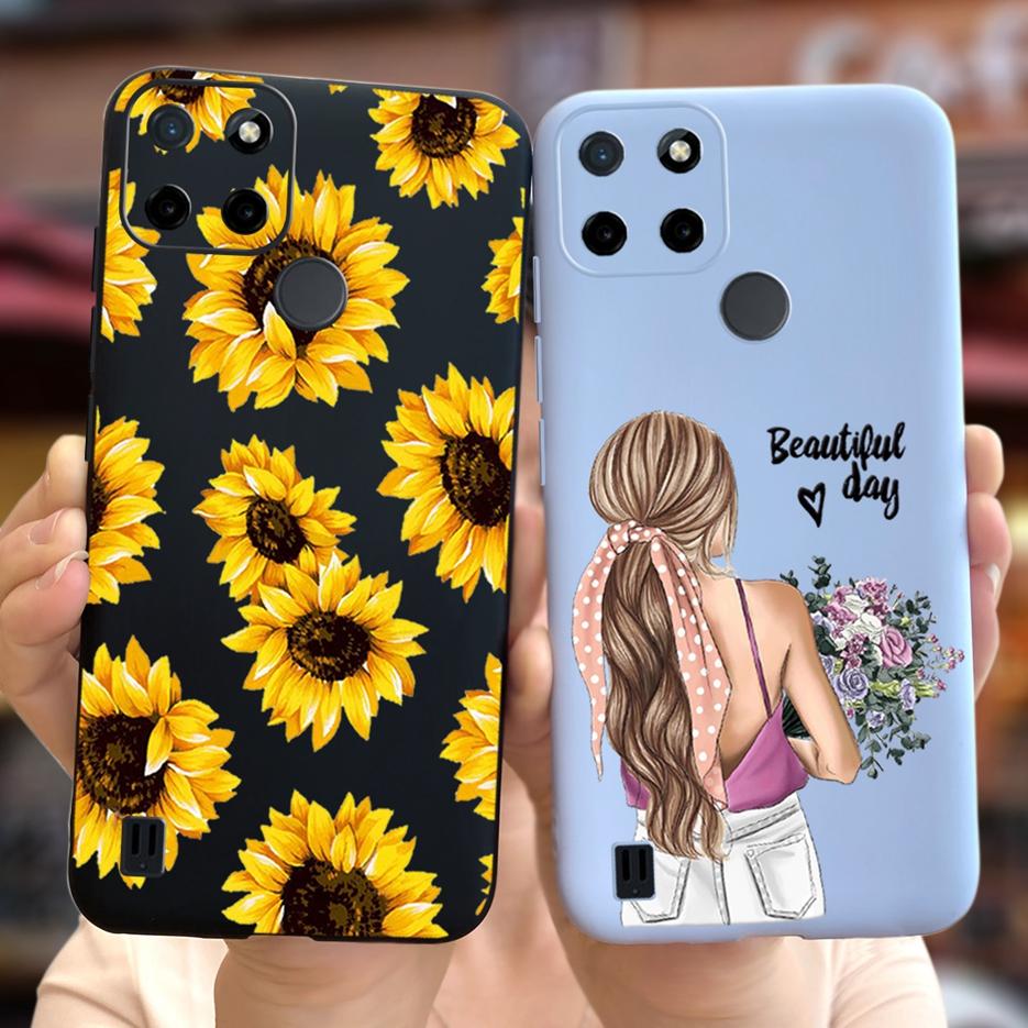 Чехол для Realme C21Y RMX3261 Милые подсолнухи Перо Мягкий силиконовый задний чехол для телефона Для Realme C21Y C 21 Y Чехлы Сумки RealmeC21Y