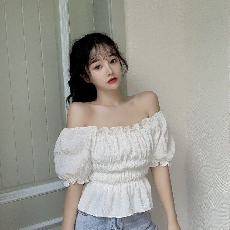 Короткая шифоновая рубашка с квадратным вырезом, топ с пышными рукавами, женская тонкая рубашка с коротким рукавом, женские блузки, простой повседневный стиль