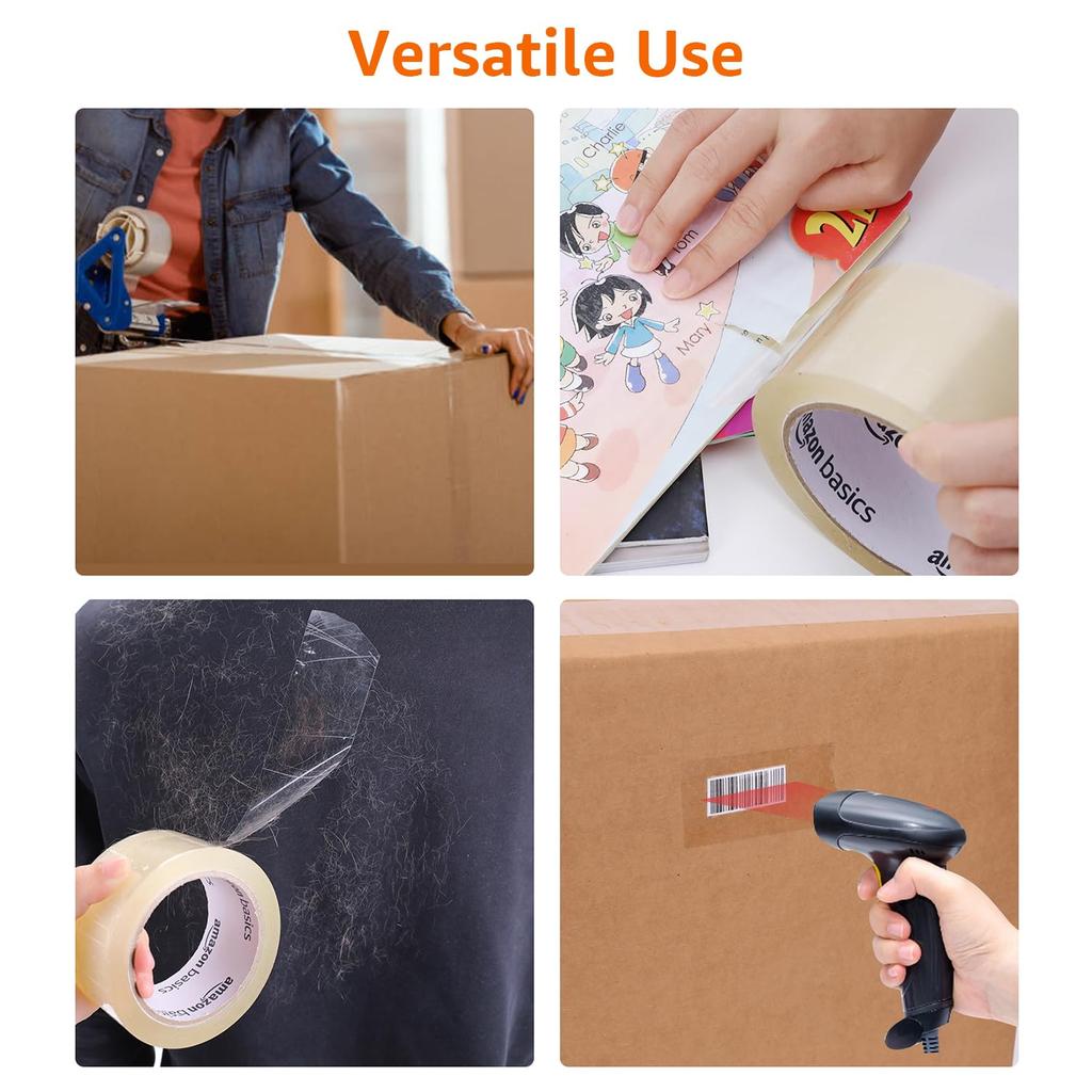AmazonBasics Packing Tape, Perfect for Packaging, Shipping, Moving, and Storage, Clear, 51mm x 55m, 0.069mm Thick (12 Rolls)