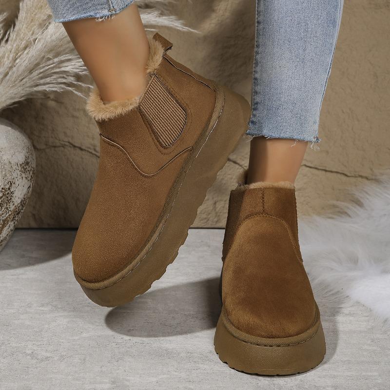Plus-size Shoes with Fleece Round Toe Boots, Women's Thick-soled Elastic Band Fleece Cotton Shoes