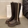 Женские высокие сапоги на платформе, массивные кожаные туфли до колена, зимняя женская тенденция, новые готические дизайнерские зимние челси, длинные ботинки Mujer