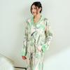 Women's Autumn Long Sleeved Ice Silk Home Clothes with Checkered Pattern Printed Pajamas Can Be Worn Outside Sleepwear