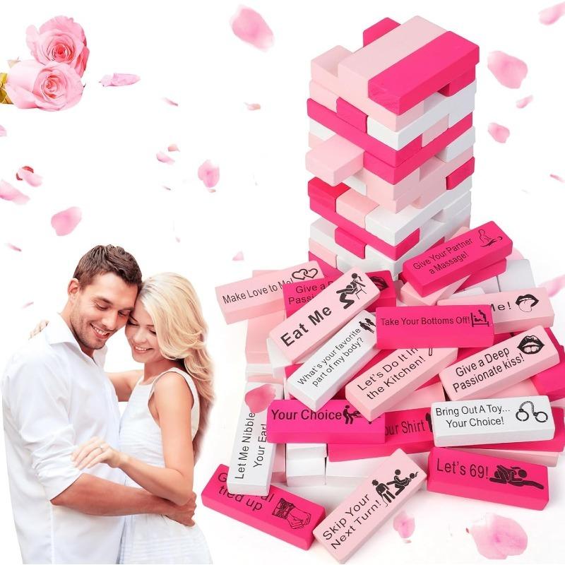 Игра для пары для взрослых, 48 шт. розовая деревянная игра «Башня похоти» для озорных идей для свиданий и забавные подарки для пары для нее, уникальный подарок для игры в складывание