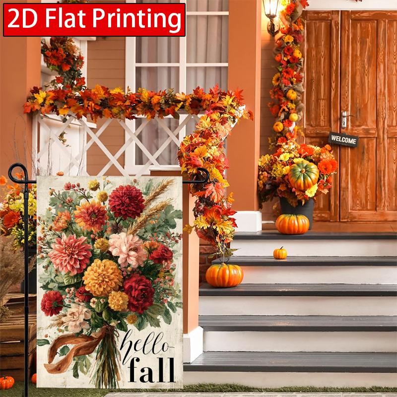 2D Flat, 2D Flat Thanksgiving Hello Fall Flower Garden Flag_3-28x40 Inch Outdoor Garden Flag Double-sided Home Decoration Courtyard Decoration Outdoor