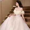 One-word shoulder champagne evening dress women's 1011 new high-end birthday party bar mitzvah graduation performance host