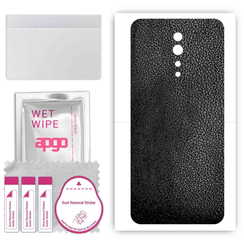 apgo Protective Skin Sticker for the Back Compatible with Oppo Reno Z, Wrap Film, Foil, Vinyl - Pattern Black Leather