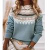 Winter New Long Sleeve Casual Printed Pullovers Women's Sweaters Round Neck Fashion Loose Knitted Sweater Women Elegant Vintage Soft Warm Jumper 25788
