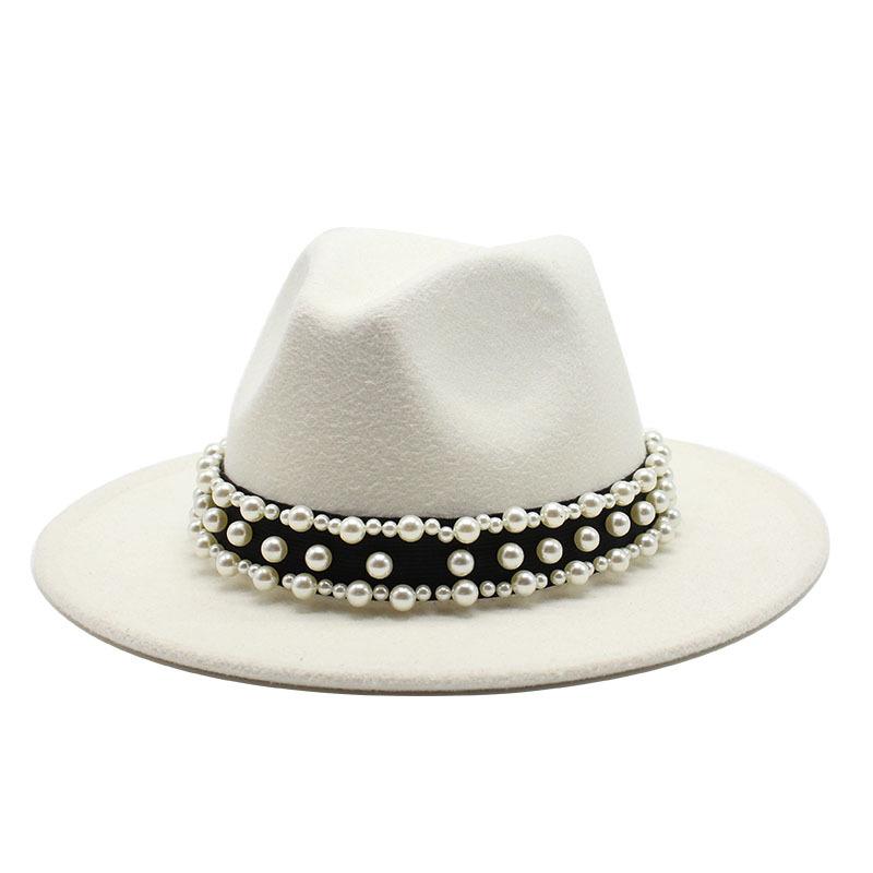 Jazz Hat, Pearl Top Hat, Женская модная мужская и женская шерстяная шляпа
