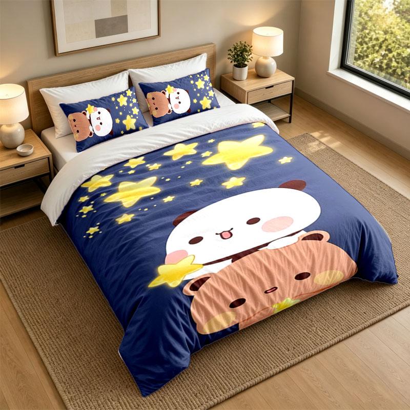 3Pcs Bedding SetBubu Brownie Soft Bed Sheet and Two Pillowcases Home Bedroom Decor