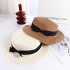 Travel Beach Cap Sunscreen Flat Hat Bowknot Handmade Straw Hat Weave Sun Cap Sun Hat Top Hat