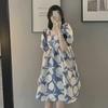 2023 French-Style Summer Mid-Length High-End Printed Puff Sleeve Dress for Women