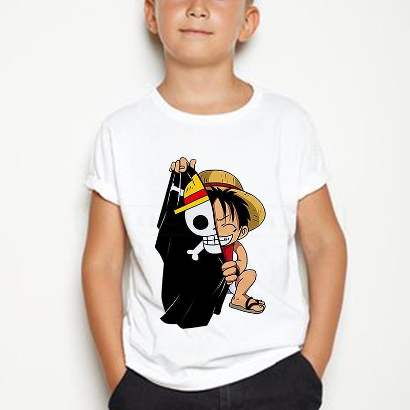 Summer Boys/Girls Casual Kawaii Cartoon Cotton Japanese Anime One Piece Kids 2-12 Year Short Sleeve T-shirt